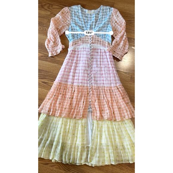 LOVESHACKFANCY Ollie Tiered Floral Checkered Cotton boho Midi Dress size 2 - Picture 4 of 14